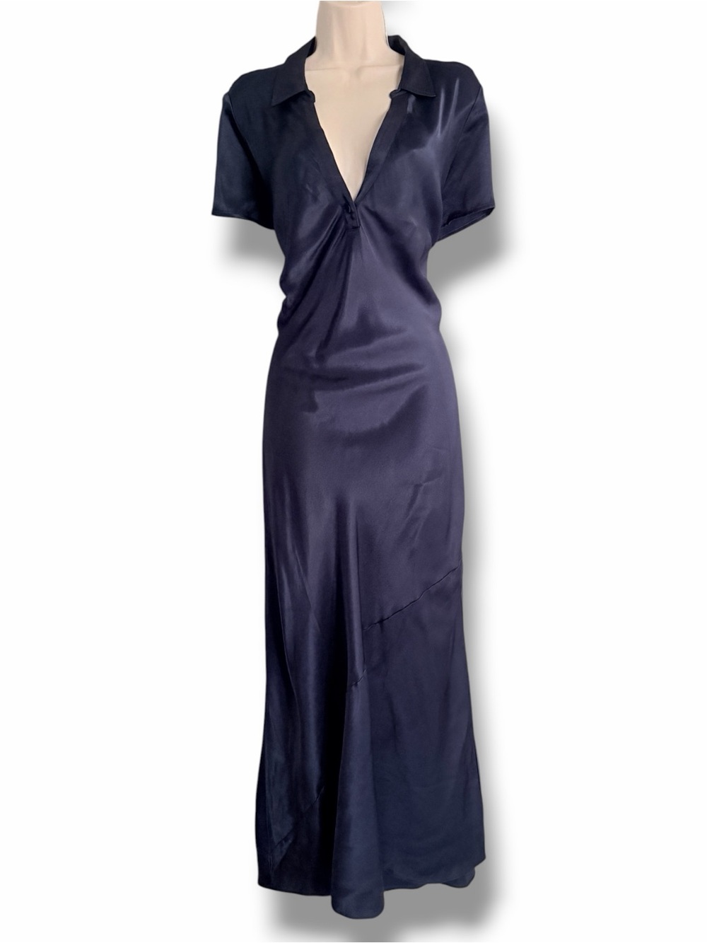 J. Crew Short Sleeve Maxi Slip Dress in Luster Crepe Navy Blue Size 12 - Picture 2 of 9